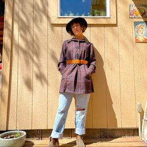 Vintage Pendleton Wool Shirt Duster Dress M Plaid Button
